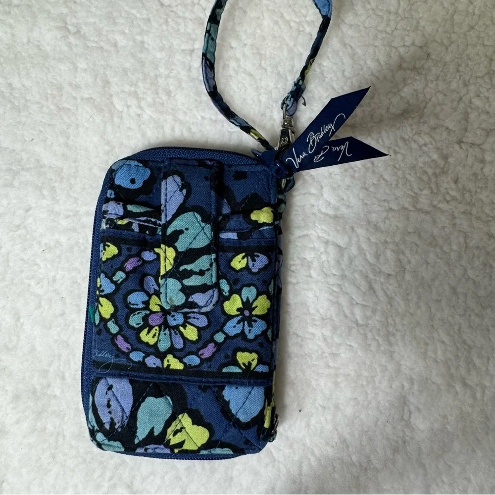 Vera Bradley Floral Zip Around‎ Wallet Wristlet Blue Green Organizer